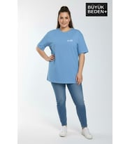Kadın Büyük Beden AR Baskılı 3xl-6xl Bisiklet Yaka Tshırt SPR26BTSK510-1