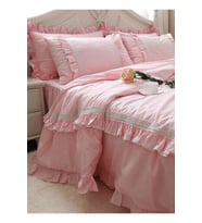 Pembe Fırfırlı Nevresim Takımı Çift Kişilik Pamuk Saten