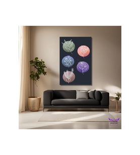 Tekli Dikey Kanvas Modern Renkli Daire İçinde Çiçekler