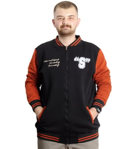Mode XL Büyük Beden Erkek Kolej Mont Baskılı Ceket 23631 Siyah