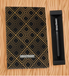 Kişiye Özel Gold Kareli Defter & Siyah Roller Kalem Hediye Seti Ofis Hediyesi