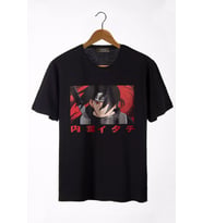 Unisex Siyah Bisiklet Yaka Önü Anime Baskılı Oversize T-Shirt 22Y-3400762-64-2