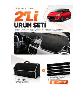 e-biz FIAT PUNTO EVO (2015-2021) Uyumlu Torpido Örtüsü + Tay Tüyü Bagaj Çantası - Siyah-Gri - FI017
