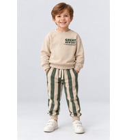 Erkek Çocuk Great New Day Baskılı Sweatshirt ve Çizgili Eşofman Altı 2’li Takım Ak124