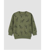LCW Kids Haki Bisiklet Yaka Dinozor Baskılı Erkek Çocuk Sweatshirt