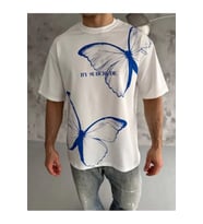 Unisex Bisiklet Yaka Baskılı Oversize T-Shirt - Beyaz