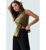 Kadın Asimetrik Kolsuz Örme Bluz Modal Polyester Günlük Şık Özenle Seçilmiş Kaliteli İşçilik (Yeşil)