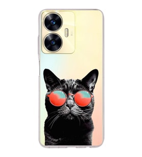 PrintiFy Realme C55 ile Uyumlu Kedi 3 Kamera Korumalı Şeffaf Kılıf