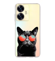 PrintiFy Realme C55 ile Uyumlu Kedi 3 Kamera Korumalı Şeffaf Kılıf