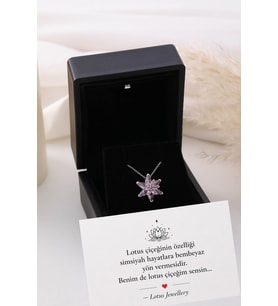 Işıklı Kolye Kutulu Gümüş Lotus Çiçeği Kolye 925 Ayar Gümüş Kolye