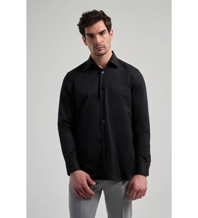 Uzun Kol Desenli Armürlü Sert Yaka cepli Pamuklu Classic Comfort Fit Gömlek 1004250171 (Siyah)