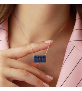 Lacivert Zirkon Taşlı Rose Gold Kaplama Dikdörtgen Gümüş Kolye