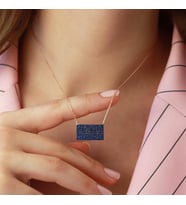 Lacivert Zirkon Taşlı Rose Gold Kaplama Dikdörtgen Gümüş Kolye