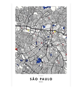 São Paulo (brezilya) Haritası X Piet Mondrian Tablo Ahşap Poster Dekoratif