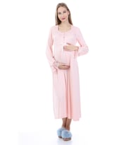 Luvmabelly MYRA9622 Dantelli Düğmeli Hamile Gecelik - Pembe