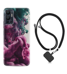 Infınix Hot 12 Kılıf Resimli Boyun Askılı İpli Desenli Silikon Pink Green Cloud 1306