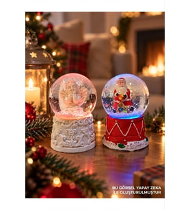 Dekoratif Yılbaşı Hediye Seti 2 Li Kombin Melek ve Noel Baba Figürlü Kar Küresi 6.5 cm Hediye Biblo
