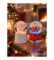 Dekoratif Yılbaşı Hediye Seti 2 Li Kombin Melek ve Noel Baba Figürlü Kar Küresi 6.5 cm Hediye Biblo