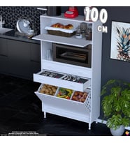 Eliusta Duru 100 cm Çok Amaçlı Fırın Dolabı 2 Çekmeceli 3 Göz Sepetli Kapaklı Banyo Kirli Çamaşır Dolabı