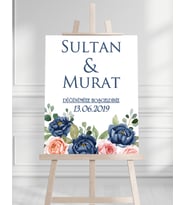 Söz Nişan Düğün İçin 50x70 Karşılama Panosu - Mavi Gül Tasarımlı 003