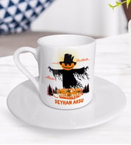 BK Gift Kişiye Özel Happy Halloween Tasarımlı Türk Kahvesi Fincanı-7