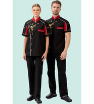 Aşçı Ceketi Kisa Kollu SiyahKırmızı 75 Polyester Evereste Şef Nefes Alabilir Hafif Şık Tasarım