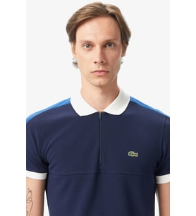 Lacoste Men's Regular Fit Zippered Polo T-shirt Erkek Fermuarlı Polo Yaka Renk Bloklu Tişört Lacivert