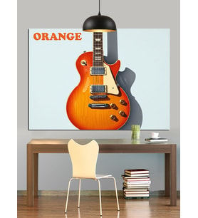 Turuncu Gitar Müzik Enstrümanı Dekoratif Kanvas - Mdf Ahşap Tablo