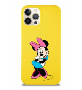 Apple iPhone 12 Pro Soft Premier Kapak Minnie Mouse-D Tasarımlı Silikon Kılıf - Sarı (Şeffaf)