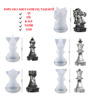 SİLİKON KALIP SATRANÇ TAŞI 5 ADET SET TAŞ TOZU İTHAL EPOKSİ REÇİNE SİLİKON KALIP HB150-0191 (Beyaz)