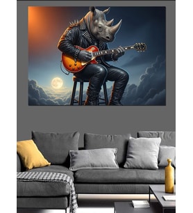 Gitar Çalan Gergedan Rockçı Dekoratif Kanvas - Mdf Ahşap Tablo