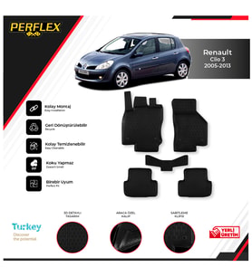 Renault Clıo 3 2005-2013 3D Havuzlu Paspas (Siyah - Beyaz)