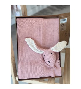 Tavşan Uyku Arkadaşlı 80x100 Triko Bebek Battaniyesi Yumuşak Örgü Set