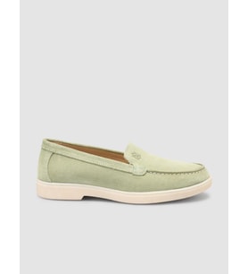 MonaMae %100 Hakiki Deri Yeşil Süet Kadın Loafer