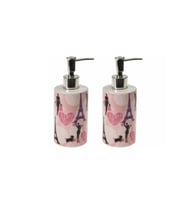 BANYO SETİ SERAMİK SIVI SABUNLUK 2 ADET KIZLI PARİS DESENLİ 7X7X18CM 320ML