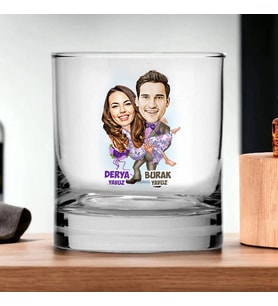 Kişiye Özel Aşka Yürüyelim Karikatürlü Viski Kadehi