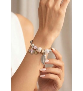 Charm Detaylı Yaprak ve Fil Figürlü Silver Bijuteri Kelepçe Bileklik