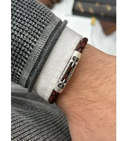 Cheetah Quality Zirkon Taş İşlemeli Hakiki Deri Ayarlanabilir Erkek Bileklik