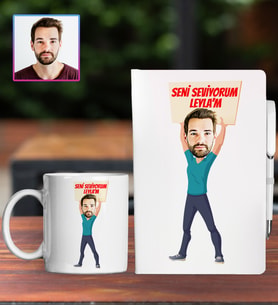 Kişiye Özel Karikatür Tasarım Defter Kalem Kupa Hediye Seti 96212