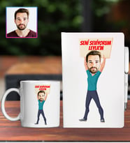 Kişiye Özel Karikatür Tasarım Defter Kalem Kupa Hediye Seti 96212