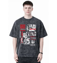 Tasarım Eren Yeager Attack On Titan Anime Baskılı Unisex Oversize Eskitme Yıkamalı Tişört
