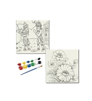 Okul Etkinliği-2'li Tuval Boyama Seti. 20x20 Cm Uv Baskı 6 Akrilik Boya 1 Fırça-model-269