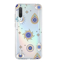 PrintiFy Xiaomi Mi 9 Lite ile Uyumlu 1mm Slim Fit Nazar Boncuğu 5 Baskılı Şeffaf  Kılıf