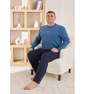 Pijamoni Erkek Battal Bisiklet Yaka Penye Uzun Kol Pijama Takımı 6700/7 - 1 Adet