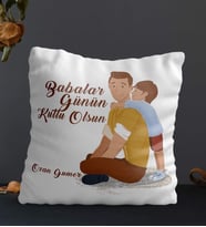 Kişiye Özel Babalar Günün Kutlu Olsun Temalı Kare Yastık (Beyaz)