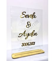 Pleksi Masaüstü Dekoratif İsimlik Düğün, Kına, Nişan, Söz (Gold)