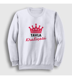 Presmono Unisex Beyaz Backgammon Queen Tavla Kraliçesi Oyun V3 Sweatshirt 418022tt (Beyaz)