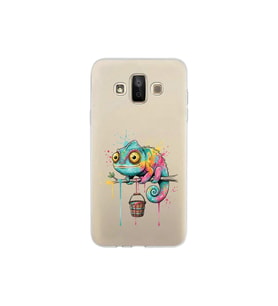 Samsung Galaxy J7 Duo ile Uyumlu Splash Bukalemun Tasarımlı Şeffaf Silikon Kılıf