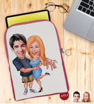 BK Gift Kişiye Özel Sevgililer Karikatürlü Taşınabilir Koruyucu Tablet Kılıfı & Organizer Çanta - Pembe-14