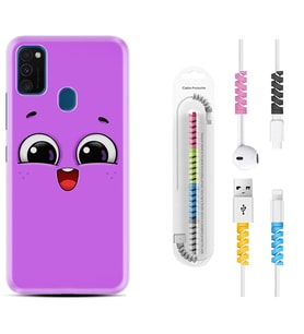 Samsung M21 M22 M23 M30 M31S M32 Kılıf Kablo Koruma Spiral Silikon Purple Sweety 1717